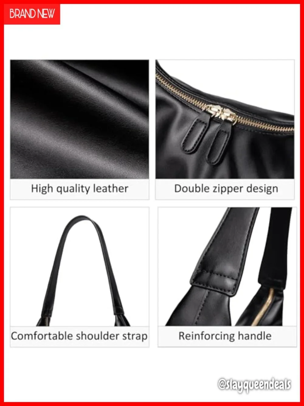 Faux Leather Hobo Bag Women Shoulder Tote Double Zipper Cute Trendy
